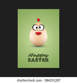 Easter Greeting Card, Flyer, Cover Background Template Design With Funny Chicken Egg