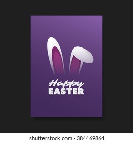 Tarjeta De Saludo De Pascua, Volante, Diseño De Plantilla De Fondo De Cubierta Con Arejas De Conejo Divertido