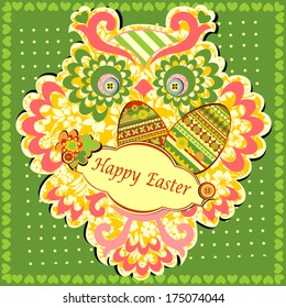 Easter Greeting Card with funny Owl. Scrapbook. vector illustration