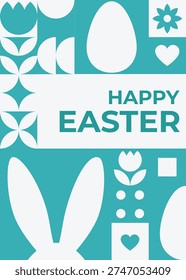 Easter greeting card with a geometric pattern in bright blue. Perfect for social media, branding, seasonal promotions, marketing campaigns and spring holiday decor.