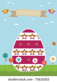 easter greeting card with giant egg and banner for text