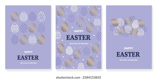 Easter greeting card with golden eggs in geometric pattern. Minimal design. Collection. Vector illustration