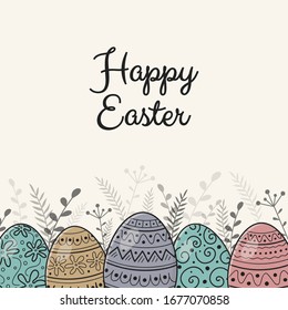 Tarjeta de saludo de Pascua con huevos pintados a mano. Vector