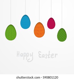 easter greeting card with hanging eggs