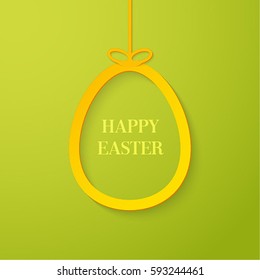 Easter greeting card with hanging paper egg. Vector illustration.