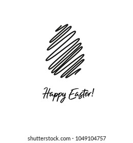 Easter greeting card. Happy Easter. Black Egg on a White Background. Black and white image. Vector illustration
