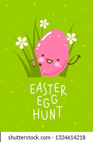 Easter greeting card with happy egg