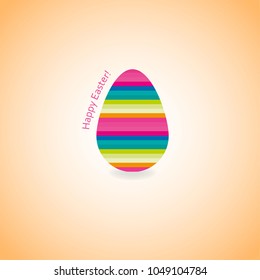 Easter greeting card. Happy Easter. Multicolored Egg on an orange background. Vector illustration