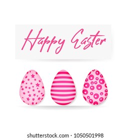 Easter greeting card. Happy Easter. Pink eggs. Vector illustration