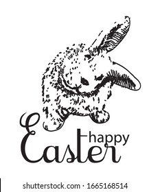 tarjeta de felicitación de Semana Santa con liebre de Pascua y aislamiento de letras, vectorial