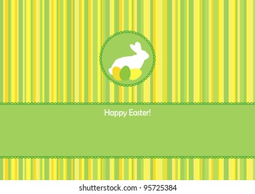 Easter greeting card with a hare on the striped background with place for text