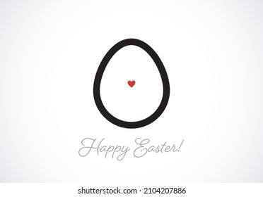 Easter greeting card with heart in egg. Simple and clean minimalist style illustration