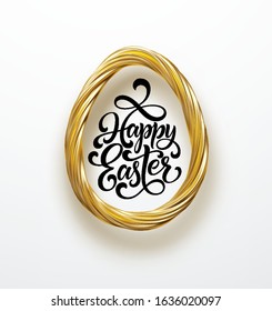 Easter greeting card with an image of an Easter egg in a golden organic realistic 3d texture pattern. Jewelry decoration. Luxury ornament. Vector illustration EPS10