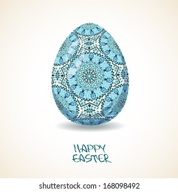 Easter greeting card with isolated volume mosaic patterned egg