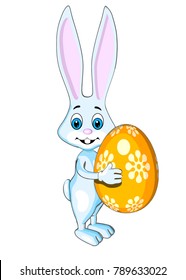 Easter greeting card  keeps egg smile joy cute orange blue background white isolate