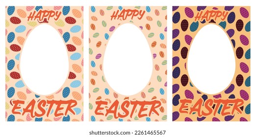 Easter greeting card material set with a pattern of lined eggs with a pattern and a space