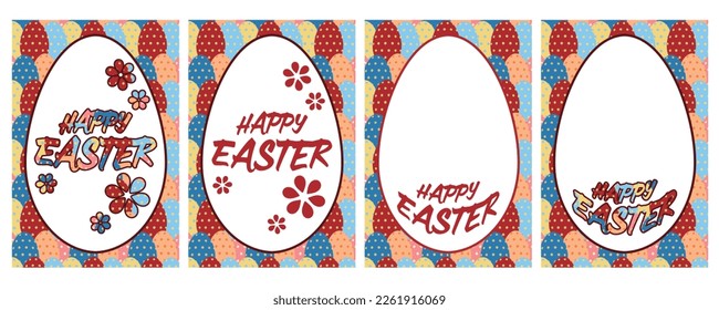 Material de la tarjeta de felicitación de Pascua con huevos estampados y cartas Happy Easter