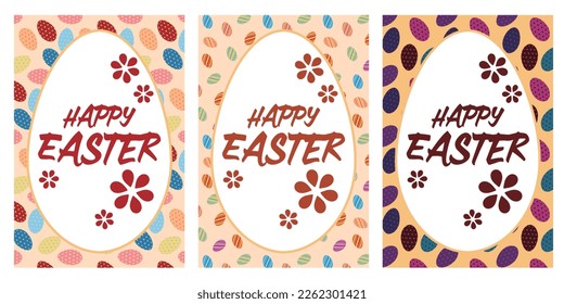 Material de la tarjeta de felicitación de Pascua con huevos estampados y cartas Happy Easter