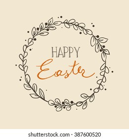 Easter greeting card. Modern calligraphy. Hand drawn design elements. Handwritten lettering.