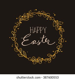 Easter greeting card. Modern calligraphy. Hand drawn design elements. Handwritten lettering.