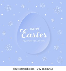 Easter greeting card. Modern paper cut background with Easter egg and hand drawn flowers. Vector illustration