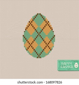 Easter greeting card with ornament egg on a knitted pattern background