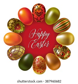Easter greeting card with painted eggs