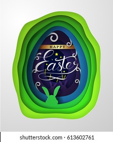 Easter Greeting card With Paper Art for Easter Day.Paper Art and Craft style Concept