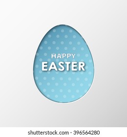 Easter greeting card with paper cut Easter egg.