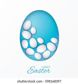 Easter Greeting card. Paper cut Eggs, Origami White Oval frame. Vector illustration.