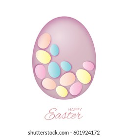 Easter Greeting card. Paper cut pastel Eggs, Origami White Oval frame. Space for text. Vector illustration.