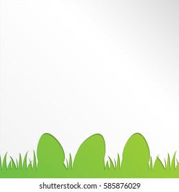 Easter greeting card with paper eggs on green background