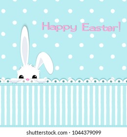 easter greeting card with part of bunny with long eye, vector illustration