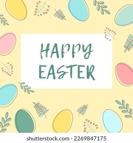 Easter greeting card with plants and eggs	