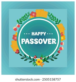 Easter greeting card, poster, invitation, flyer. Happy Easter inscription. Jewish holiday background. flat vector modern illustration 