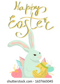 Easter greeting card, poster, easter rabit, decoration invation, isolatet, hand draw 