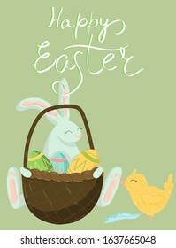 Easter greeting card, poster, easter rabit, decoration invation, isolatet, hand draw 