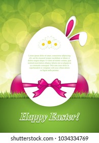 Easter greeting card with rabbit ears and pink eggs.Holiday vector illustration