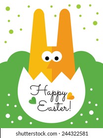 Easter greeting card with rabbit in egg. flat vector illustration