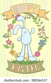 Easter greeting card. Easter rabbit with easter egg. 