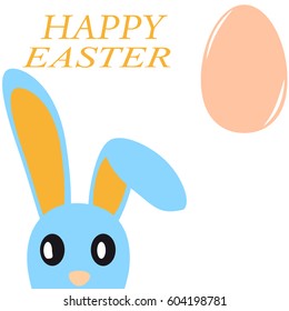 Easter greeting card, rabbit, egg on white background.
