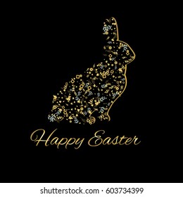 easter greeting card with rabbit made of flowers and leaves with greeting text