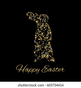 easter greeting card with rabbit made of flowers and leaves with greeting text