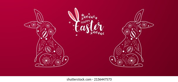 Tarjeta de felicitación de Pascua con diseño de patrón de conejo con adorable decoración de huevo de Pascua. ilustración vectorial