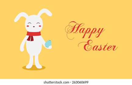 Easter greeting card with rabbit in a scarf and egg