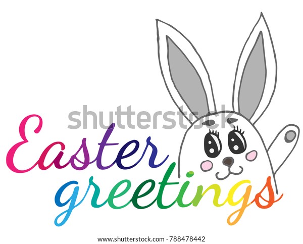 Easter greeting\
card with rabbit and Easter greeting text for coloring book, cover,\
banner and other\
design.
