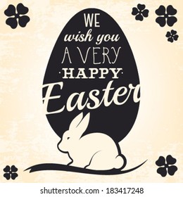 Easter Greeting Card with Rabbit in Vintage Style. Vector Illustration