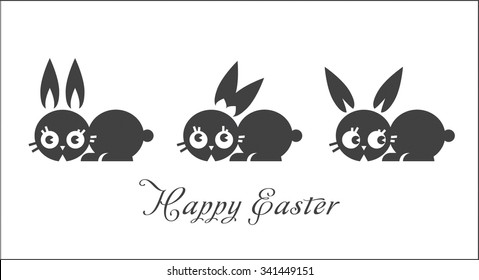 Easter greeting card with rabbits. Vector