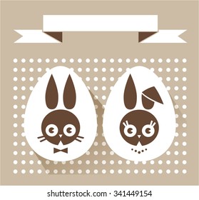 Easter greeting card with rabbits. Vector