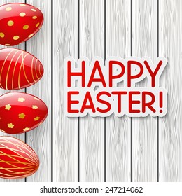 Easter greeting card with red eggs